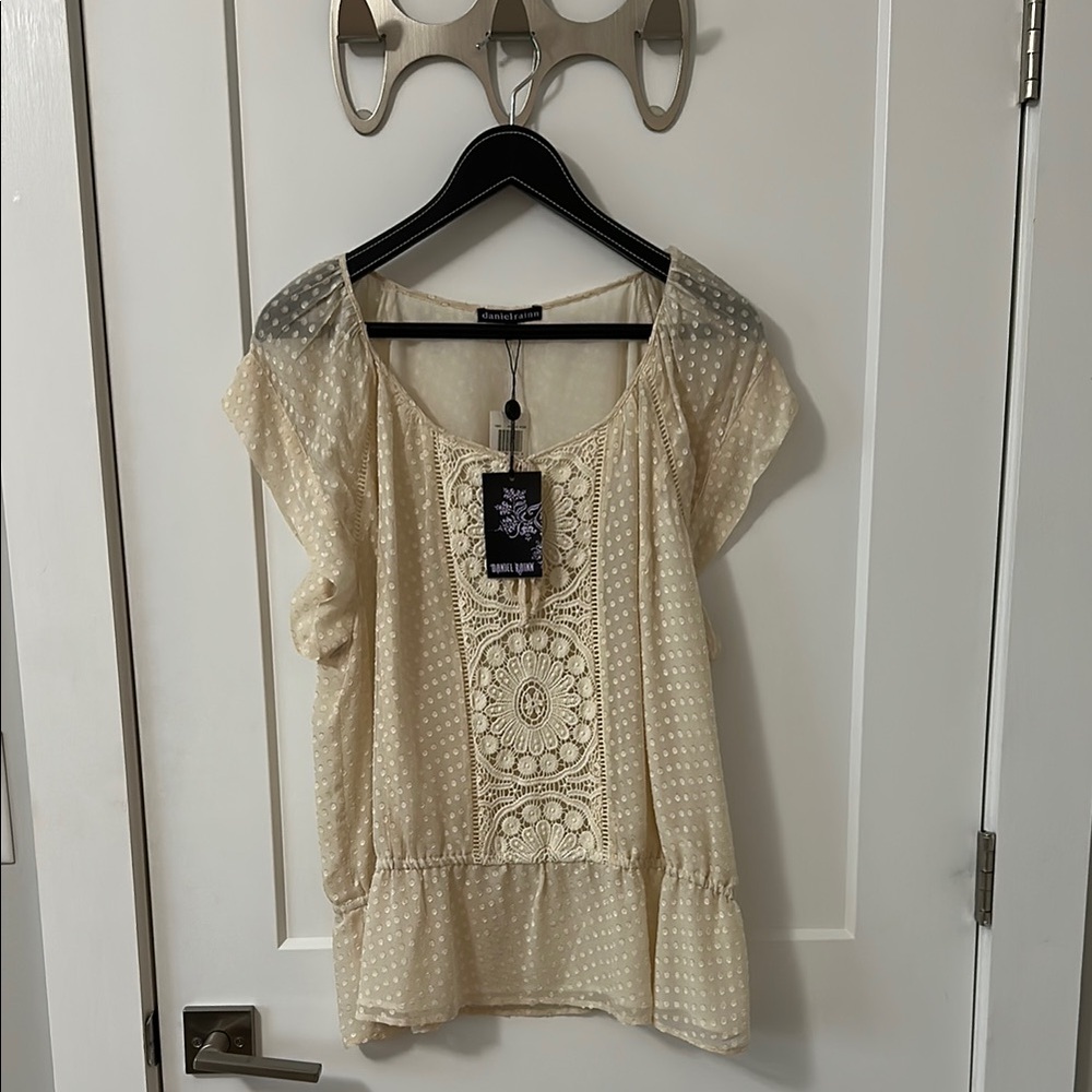 Daniel Rainn Cream Puff Sleeve Embellished Blouse